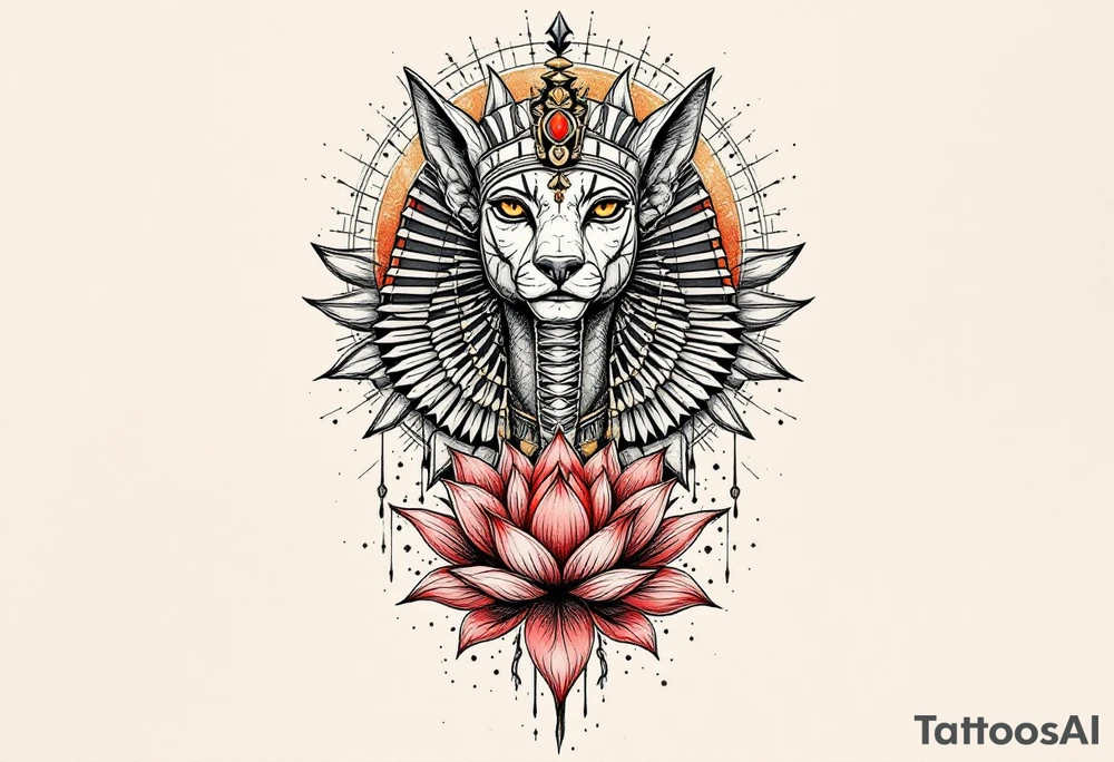 egyptian animal and lotus (make red and black) tattoo idea