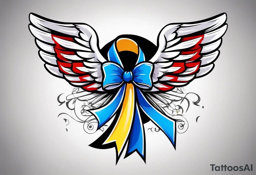 Colon cancer ribbon with a angel and a American flag tattoo idea