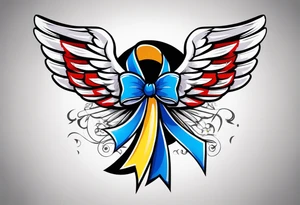 Colon cancer ribbon with a angel and a American flag tattoo idea