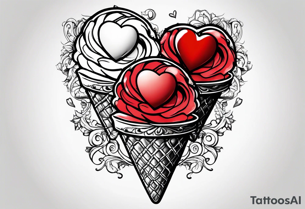 ice cream cone with small red heart on it somewhere while representing Paris tattoo idea