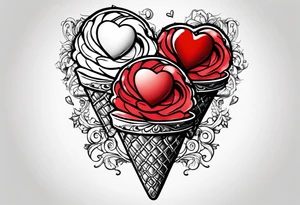 ice cream cone with small red heart on it somewhere while representing Paris tattoo idea