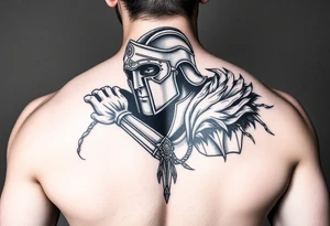 Spartan warrior protecting, guiding, leading, and defining the path for the ones he loves for a right shoulder chest and back piece tattoo idea