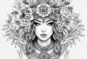 ornate beautiful woman warrior floral  tattoo tattoo idea