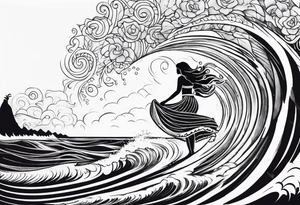 Hula girl inside of a wave tattoo idea