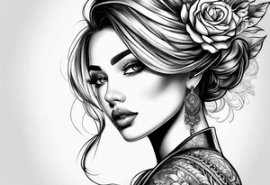 Half of beautiful woman face is closed with the arm tattoo idea