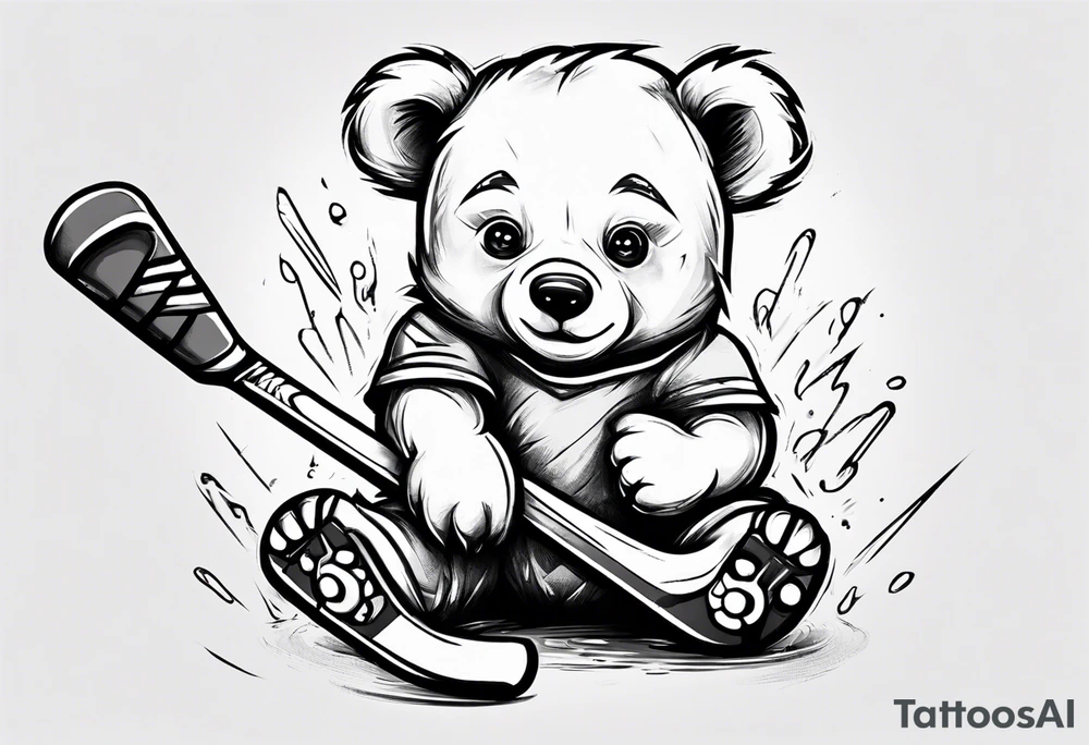 baby bear playing hockey tattoo idea