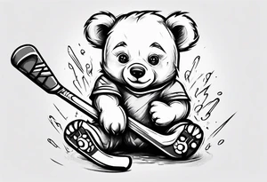 baby bear playing hockey tattoo idea