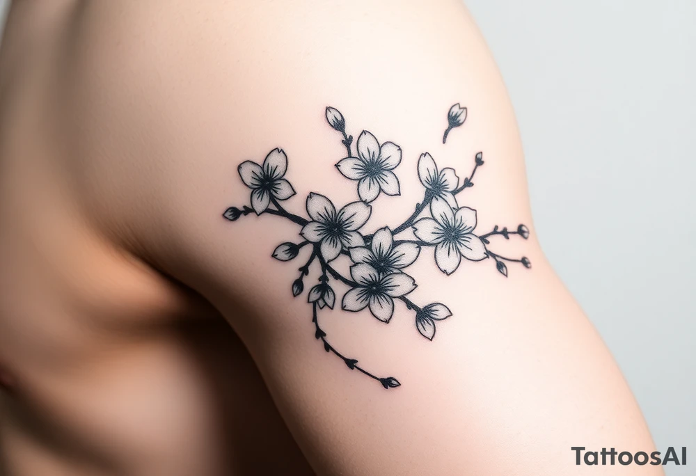 delicate cherry blossoms swirling in spring breeze with petals tattoo idea