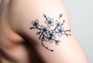 delicate cherry blossoms swirling in spring breeze with petals tattoo idea
