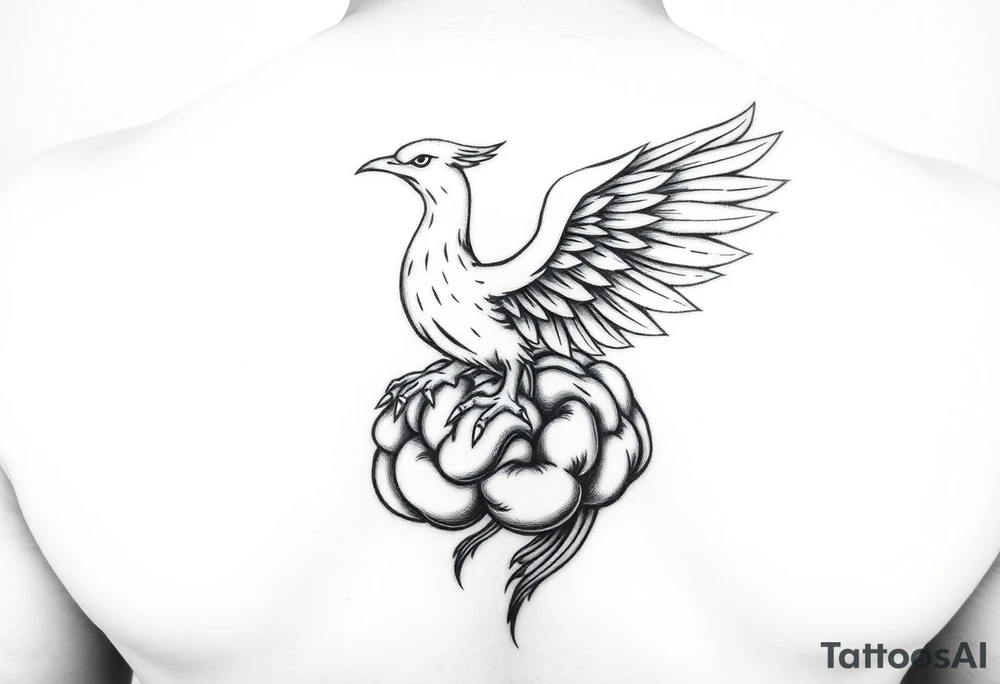 A phoenix rising out of a brain color tattoo idea