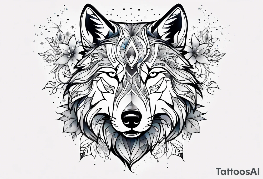Constellation, animal wolf snow , géométric , flower tattoo idea