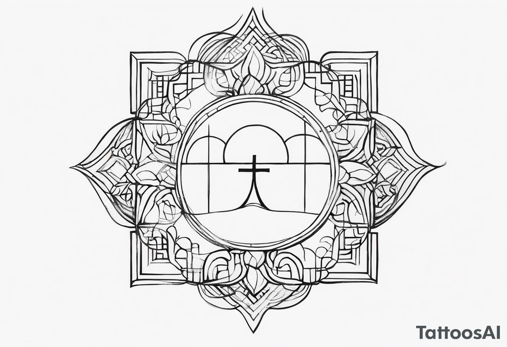 I want a fine line, feminine but very powerful tattoo. I want it to feel oriental and decorative. I want the image to portray a powerful story from the Bible. I want the tattoo to look peaceful and glowy. It has to tell a biblical story. More minimal tattoo idea