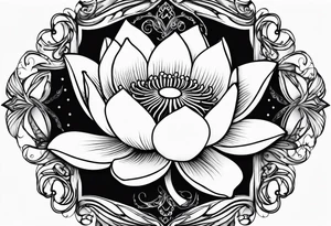 Lotus flower with fire and Aries symbol tattoo idea