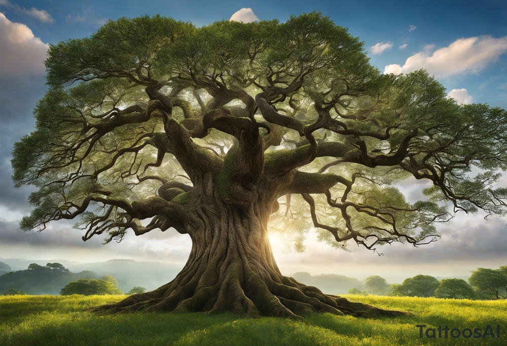 Central Image:
A majestic tree with its roots firmly grounded and its branches reaching up towards the sky. The trunk of the tree could be stylized to resemble a family tree, with branches representing different paths and relationships. The tree symbolizes strength, growth, and resilience.

Incorporated Elements:

Roots: Intertwined within the roots of the tree, the word "Blanco" is subtly woven into the design. tattoo idea