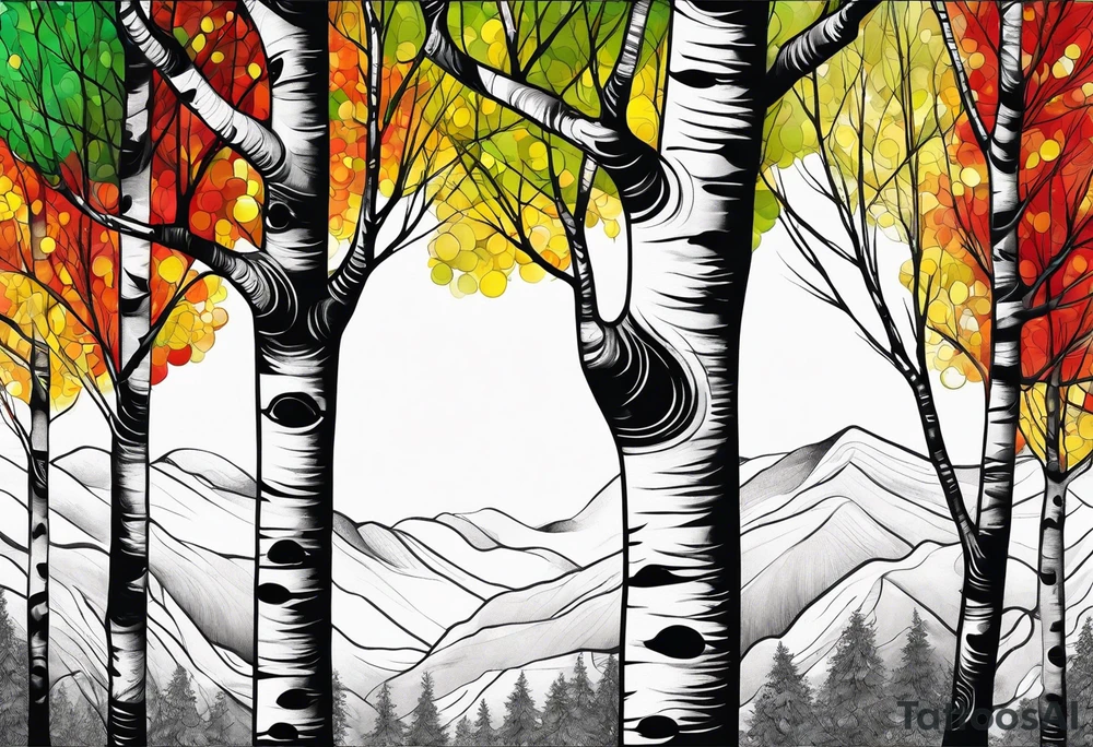 birch tree
with yellow, green and red colours tattoo idea