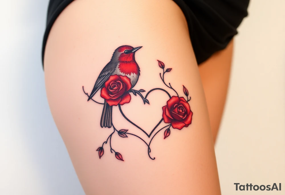 Robin bird and red rose with infinity heart tattoo idea