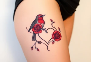 Robin bird and red rose with infinity heart tattoo idea