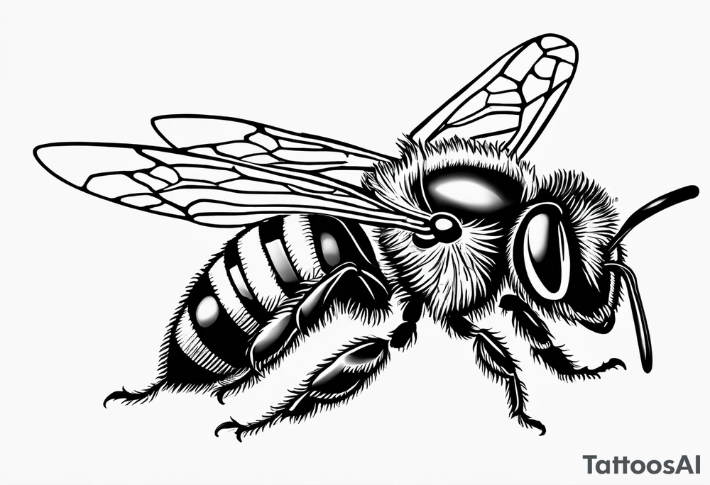 bee flying, side view, "10X" text below it tattoo idea