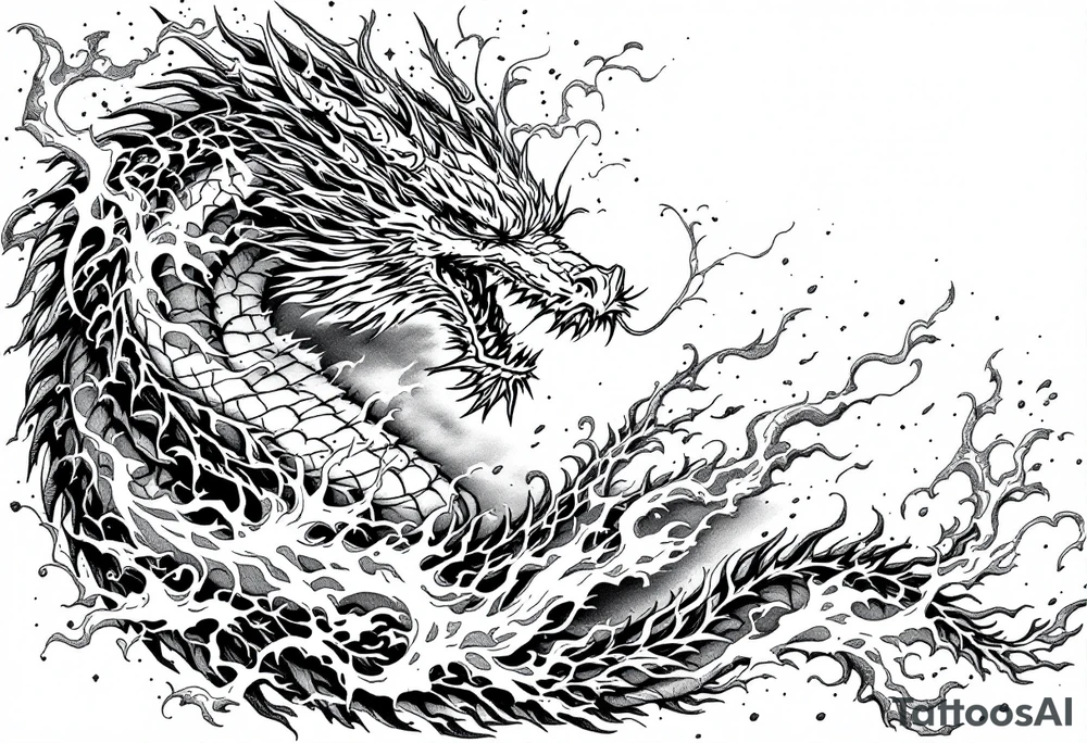 legendary dragon scene with energy aura and power effects tattoo idea