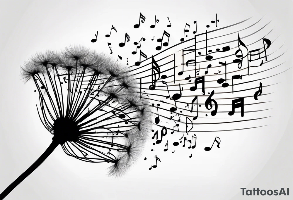 Dandelion puff breaking off into music notes tattoo idea
