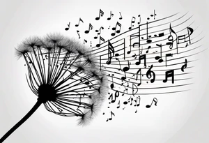 Dandelion puff breaking off into music notes tattoo idea