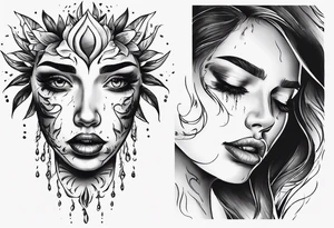 Woman’s face with and one eye is crying tattoo idea