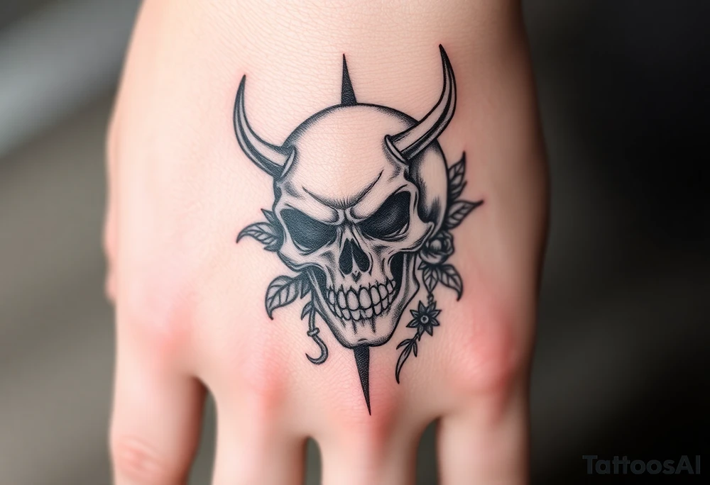 Demonic skull with filler around it tattoo idea