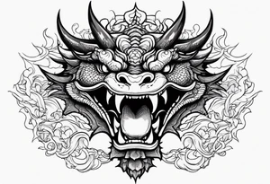 Dragon head facing front, tattoo should look old school Japanese way, dragon mouth should not be open. tattoo idea