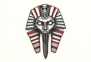 A Pharaoh’s Mask with a Modern Twist (Cyberpunk, Biomechanical, etc.)(only red , blue and black are possible colors) tattoo idea