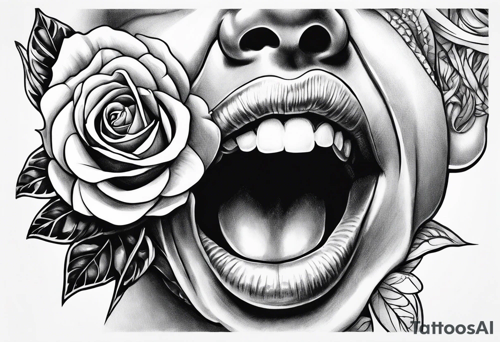 Bondage rose in mouth tattoo idea