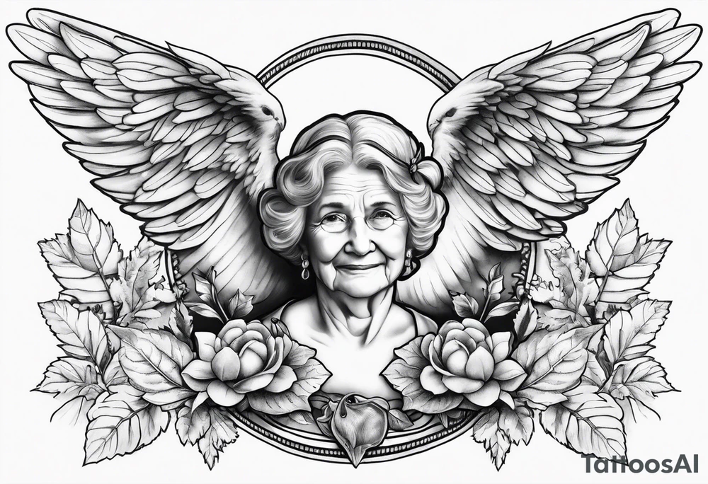 Memorial tattoo in honor of grandma containing an acorn and also angel tattoo idea