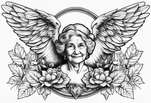 Memorial tattoo in honor of grandma containing an acorn and also angel tattoo idea