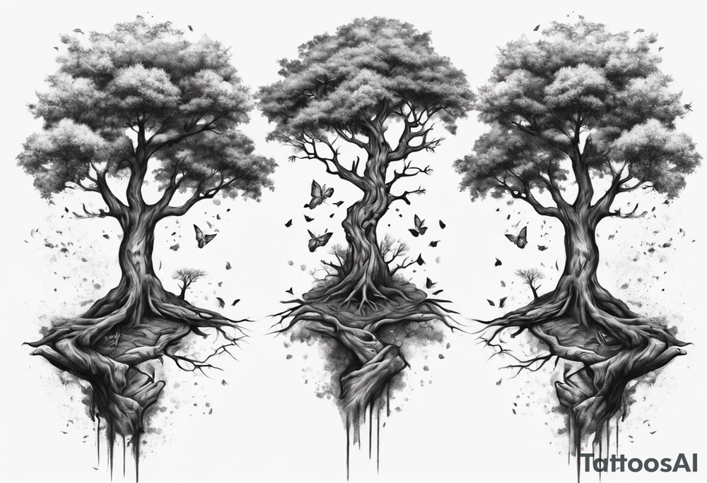 Two trees growing together forearm tattoo idea