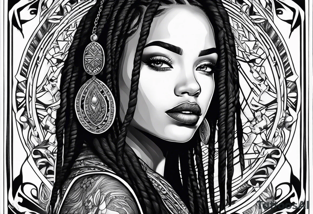 woman face with locs tattoo idea