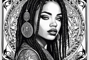 woman face with locs tattoo idea