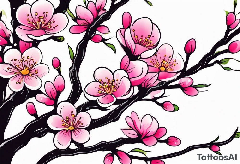 Vibrant, pink plum blossom flowers tattoo idea
