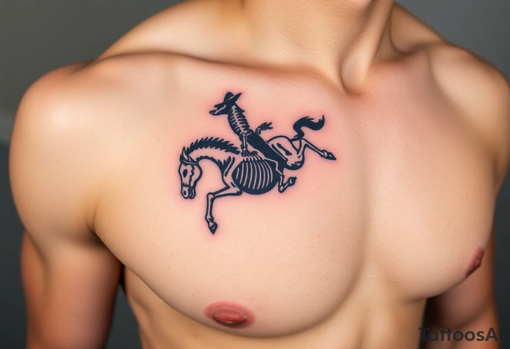 Skeleton cowboy on a bucking skeleton horse tattoo idea