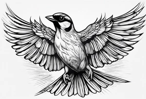 one flying 
sparrow, sunrays, 
make it a neck sleeve tattoo idea