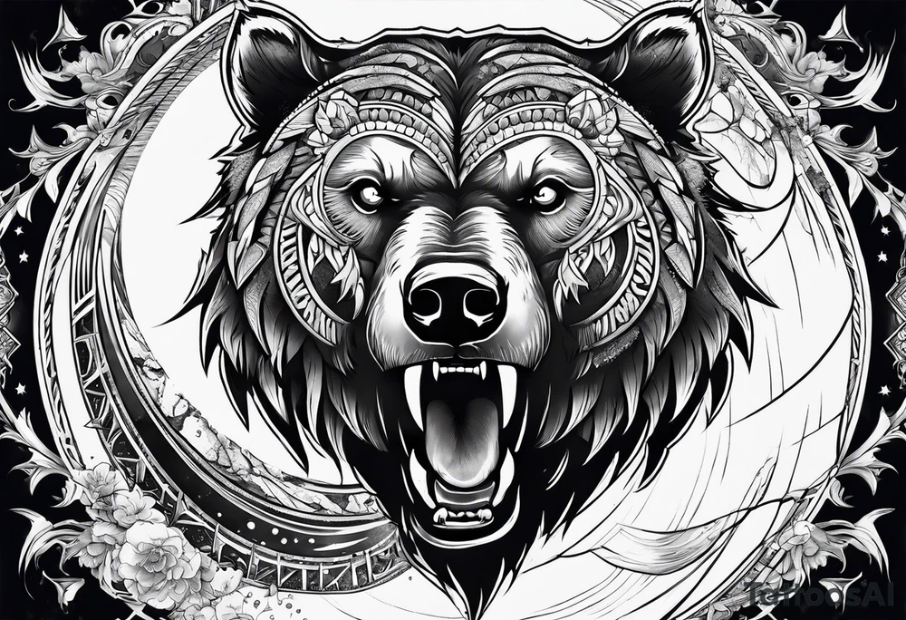 Ripping bear claw cosmic space tattoo idea