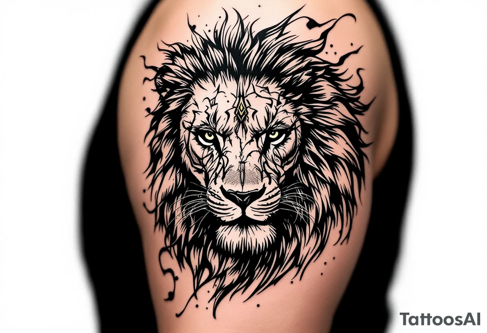 egyptian themed lion (red and black) tattoo idea