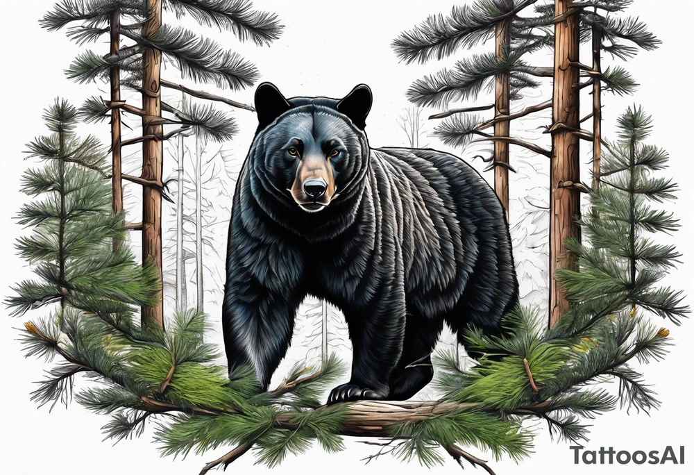 Pine forest black bear snd puma tattoo idea