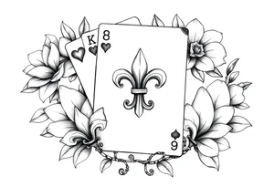 6 of hearts card with fleur de lis as the hearts and magnolias in the background tattoo idea