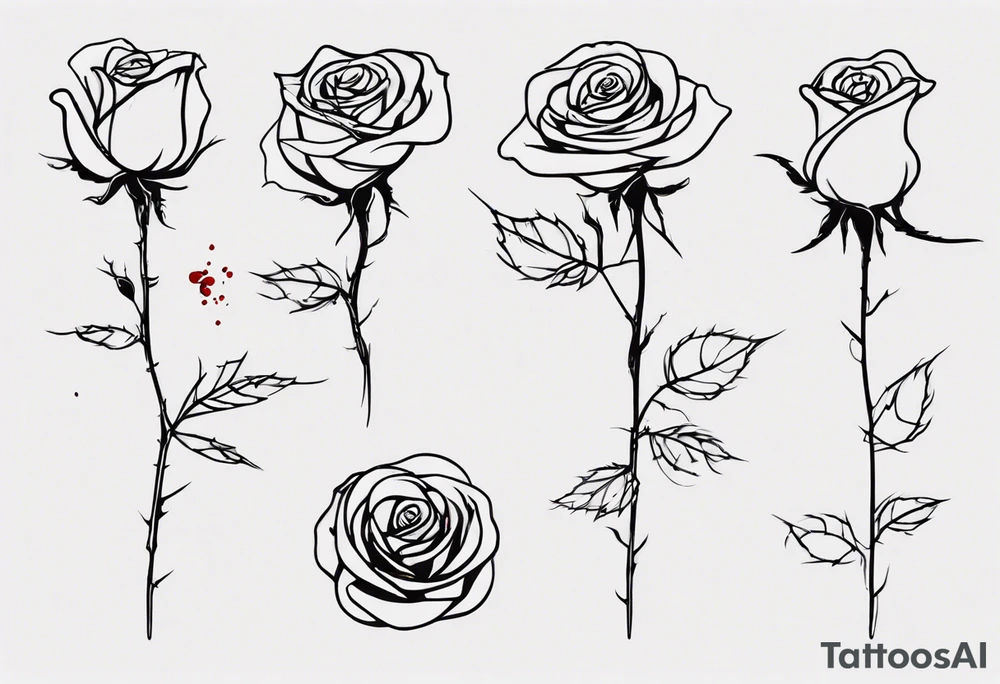 a one-line rose, add some splattered red blood and thorns, small, with stem, very simple tattoo idea