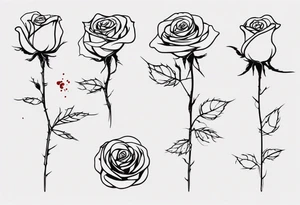 a one-line rose, add some splattered red blood and thorns, small, with stem, very simple tattoo idea