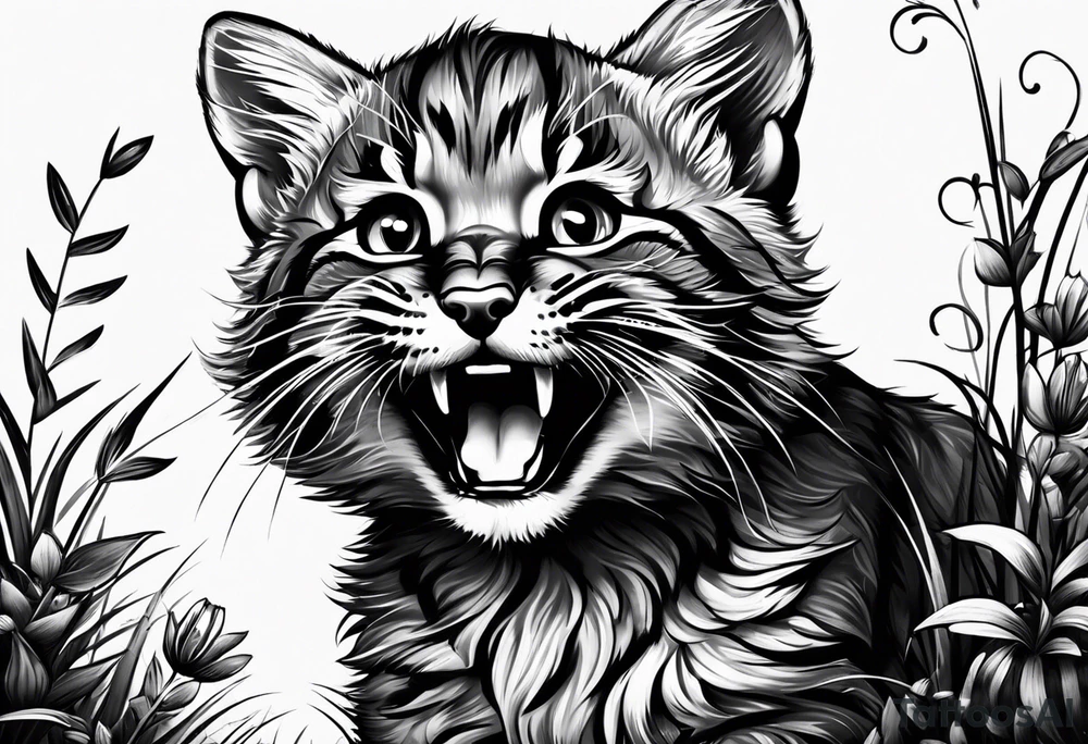 Super cute happy wildcat cub tattoo idea