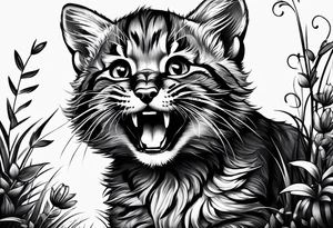 Super cute happy wildcat cub tattoo idea