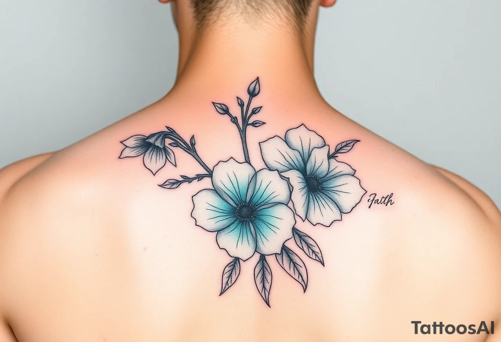 Turquoise colored mimosa flowers as a filler for a sleeve tattoo idea