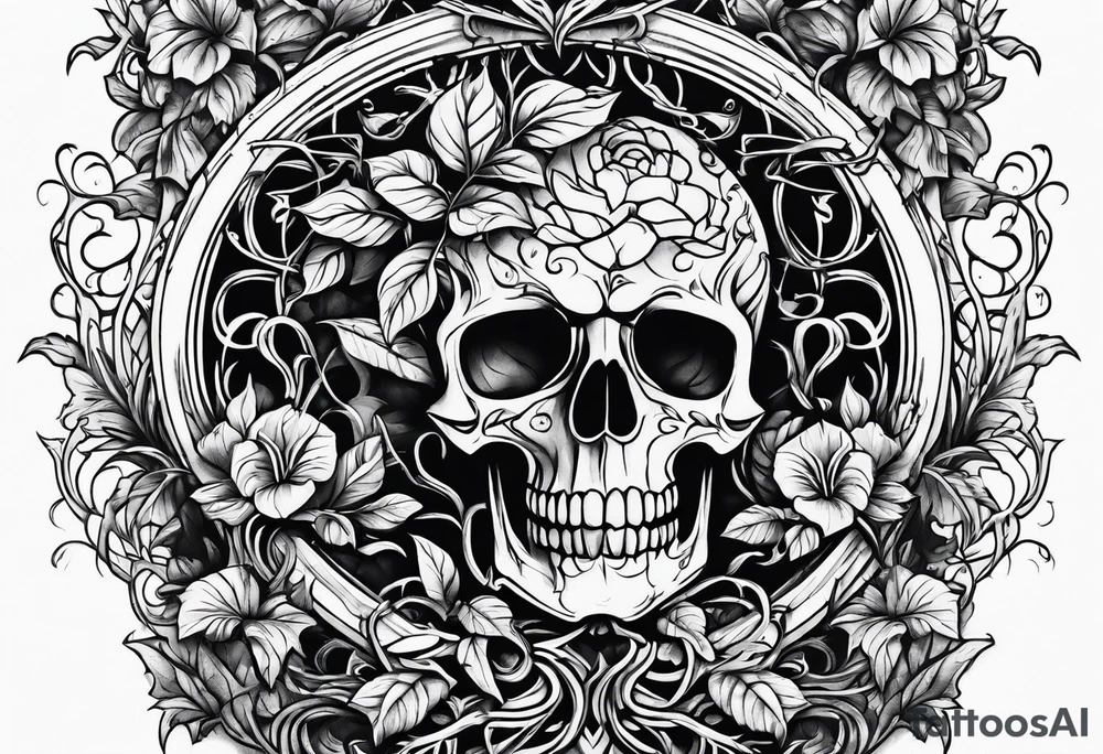 Leafy vines with grave yard tattoo idea