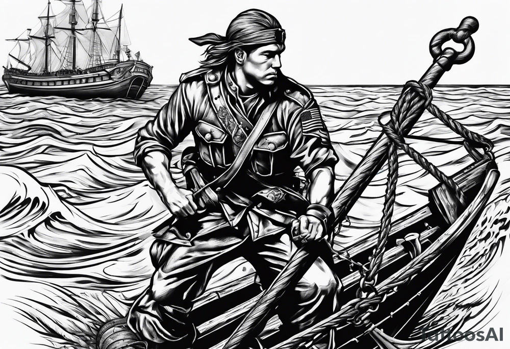 Soldier dragging an anchor and carrying a cross tattoo idea