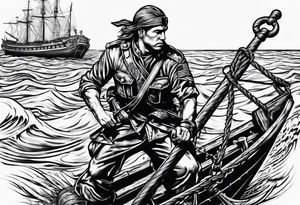 Soldier dragging an anchor and carrying a cross tattoo idea